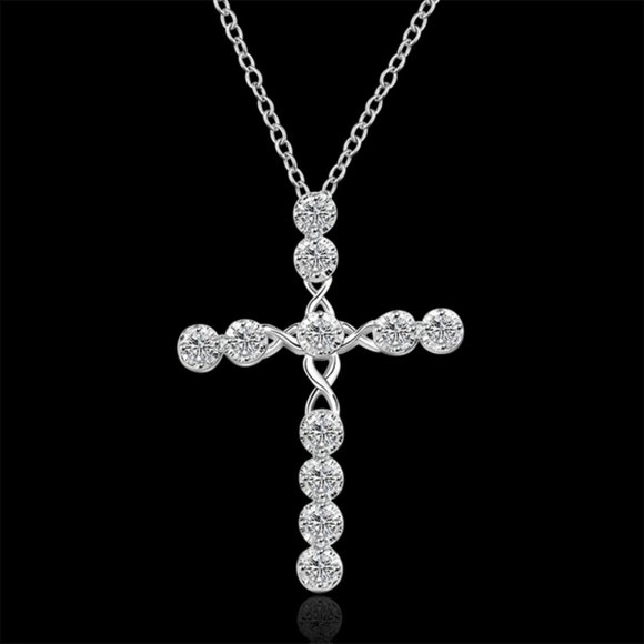 Sterling Silver CZ Diamond Cross Necklace - Picture 5 of 5